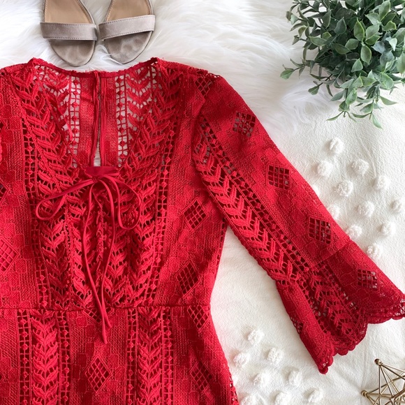 Gianni Bini Dresses & Skirts - Cardinal Red Crochet Lace 3/4th Sleeve Dress
